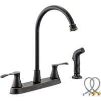 Kirlystone Oil-Rubbed-Bronze Kitchen Faucet With Side Sprayer, Bronze 2-Handle Faucet For 4 Holes Kitchen Sink