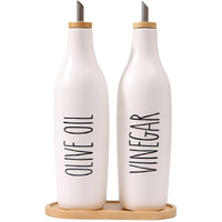 Homcdaly Olive Oil And Vinegar Dispenser Set, 16Oz Ceramic Oil Dispenser For Kitchen, Kitchen Dispenser Bottle For Evoo Vinegar Syrups, Modern Farmhouse Design | Set Of 2 - P-White