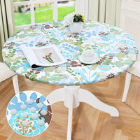 Misaya Round Fitted Tablecloth With Elastic Edge, 100% Waterproof Oil Proof Plastic Table Cover, Vinyl Flannel Backed Tablecloth Fits 36""-44"" Round Tables For Dinner, Outdoor, Picnic, Leaves