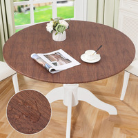 Misaya Round Fitted Tablecloth With Elastic Edge, 100% Waterproof Oil Proof Plastic Table Cover, Vinyl Flannel Backed Tablecloth Fits 57""-66"" Round Tables For Dinner, Outdoor, Picnic, Oak Wooden Grain