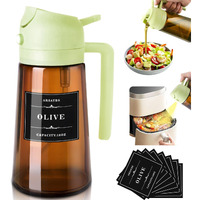 Arsatbs Olive Oil Sprayer 2 In 1 Dispenser For Cooking (16Oz/470Ml) Kitchen Gadgets For Air Fryer, Salad, Bbq - Glass Mister Spray Bottle With Stickers - Upgraded Brown Green