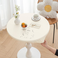 Huierxun Round Fitted Pu Tablecloth With High Elastic Edge 35 Inch Dia Waterproof Oil Proof Table Cloth Anti-Scald Stain-Resistant Wipeable Table Cover For Indoor Outdoor Picnic (Cream,35"" Dia)