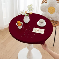 Huierxun Round Fitted Pu Tablecloth With High Elastic Edge 24 Inch Dia Waterproof Oil Proof Table Cloth Anti-Scald Stain-Resistant Wipeable Table Cover For Indoor Outdoor Picnic (Red,24"" Dia)