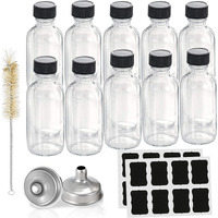 Hadatido 10Pack 4Oz Glass Bottles With Caps,Wellness Shot Jar Sample Bottles For Bourbon Whiskey,Liquor,Potion,Oils,Vanilla Extract,Tincture,Hot Sauce,Syrup,Juice,With Funnels,Labels,Brush,No Leakag
