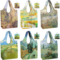Beegreen Oil Painting Reusable Grocery Bags 6 Pack, Heavy Duty Totes For Women, Foldable Grocery Bag Large Shopping Totes With Handles For Work, Travel, Gift, Polyester Washable Reusable Tote Bag