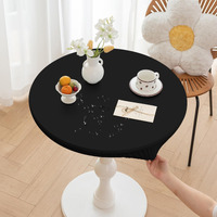 Huierxun Round Fitted Pu Tablecloth With High Elastic Edge 51 Inch Dia Waterproof Oil Proof Table Cloth Anti-Scald Stain-Resistant Wipeable Table Cover For Indoor Outdoor Picnic (Black,51"" Dia)