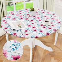 Misaya Round Fitted Tablecloth With Elastic Edge, 100% Waterproof Oil Proof Plastic Table Cover, Vinyl Flannel Backed Tablecloth Fits 36""-44"" Round Tables For Dinner, Outdoor, Picnic, Sketched Flower