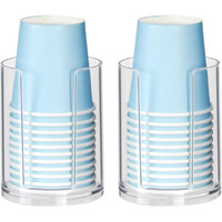 Lbting Bathroom Cup Dispenser, Small Cups Holder For 3Oz-4Oz Disposable Mouthwash Rinsing Paper Cups Storage, Compact Clear Plastic Cup Organizer For Bathroom Vanity Countertop - 2 Pack