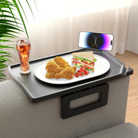 Smatdecis Couch Arm Tray Table Sofa Arm Clip, Armrest Tray Table Suitable For Home Drinks/Fast Food/Fruit Etc, Large Size Multi-Function Black(Dual Phone/Tablet Holder)
