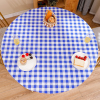 Round Vinyl Fitted Tablecloth With Flannel Backing Elastic Edge Design Table Cover Waterproof Oil-Proof Pvc Table Cloth Stain-Resistant Best For 57""-66"" Round