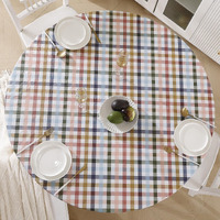 Round Vinyl Fitted Tablecloth With Flannel Backing Elastic Edge Design Table Cover Waterproof Oil-Proof Pvc Table Cloth Stain-Resistant Best For 57""-66"" Round