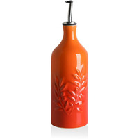 Sweejar Ceramic Olive Oil Dispenser Bottle, 20 Oz Relief Opaque Oil Cruet Protects To Reduce Oxidation, Suitable For Storage Soy Sauce, Coffee Syrup, Liquids, Set Of 1 (Gradient Orange)
