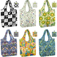 Beegreen Oil Painting Reusable Grocery Bags 6 Pack, Heavy Duty Totes For Women, Foldable Grocery Bag Large Shopping Totes With Handles For Work, Travel, Gift, Polyester Washable Reusable Tote Bag