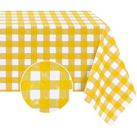 Romanstile Rectangle Vinyl Pvc Tablecloth, 100% Waterproof Buffalo Plaid Plastic Table Cloth, Oil Proof Heavy Duty Wipeable Table Covers For Dining/Camping/Picnic/Outdoor - 54 X 120, Yellow And White