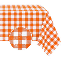 Romanstile Rectangle Vinyl Pvc Tablecloth, 100% Waterproof Buffalo Plaid Plastic Table Cloth, Oil Proof Heavy Duty Wipeable Table Covers For Dining/Camping/Picnic/Outdoor - 54 X 78, Orange And White