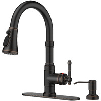 Forious Vintage Kitchen Faucet With Soap Dispenser And Pull Down Sprayer, High Arc Single Handle Stainless Steel Pull Out Sink Faucet For Farmhouse Camper Rv Bar, Fit For 1 Or 3 Hole, Oil Rubbed Brown