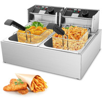 Commercial Deep Fryer - 3400W Electric Deep Fryers With 2X6.35Qt Baskets 0.6Mm Thickened Stainless Steel Countertop Oil Fryer 20.7Qt Large Capacity With Temperature Limiter (12L)