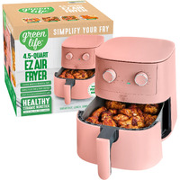 Greenlife 4.5Qt Air Fryer, Mechanical Dial Controls, Pfas-Free Ceramic Nonstick Drawer, Adjustable Temp & Timer, Led Indicator, Oil-Less Cooking, Dishwasher Safe, Compact Family Size, Pink