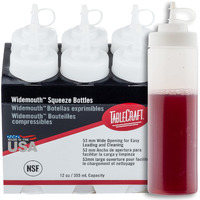 Tablecraft Plastic Condiment Squeeze Bottles, Foodservice Restaurant Commercial Use Widemouth 53Mm, Cone-Tip Top W/Tethered Cap For Olive Oil, Bbq Sauce, Dressing, Food Prep, 12 Oz, 354 Ml, Clear, 6
