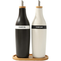 Homcdaly Olive Oil And Vinegar Dispenser Set, Two 16Oz Ceramic Oil Dispenser For Kitchen, Kitchen Dispenser Bottle For Evoo Vinegar Syrups, Modern Farmhouse Design| Set Of 2 -Black &White