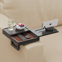 Wealone Black Couch Arm Tray With 2 Rotatable Tray, Adjustable Sofa Arm Clip Table With Storage Box & 360 Phone Holder, Bamboo Couch Armrest Table For Snacks, Drinks Or Dining