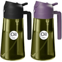 Yarramate 2Pcs 16Oz/470Ml Dark Green Oil Sprayer For Cooking With Stickers, Food-Grade Premium 2 In 1 Olive Oil Dispenser Bottle For Kitchen Gadgets, Air Fryer, Salad, Frying, Bbq (Black&Purple)