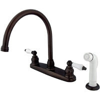 Kingston Brass Kb725 Victorian Gooseneck Kitchen Faucet With Oak And Porcelain Handle, 8-3/4-Inch, Oil Rubbed Bronze