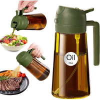 Yarramate 16Oz/470Ml Dark Brown Oil Sprayer For Cooking With Stickers, Food-Grade Premium 2 In 1 Olive Oil Dispenser Bottle For Kitchen Gadgets, Air Fryer, Salad, Frying, Bbq (Olivegreen)