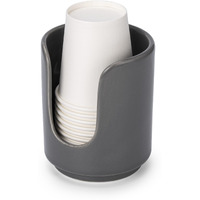 Viosuniu 3 Oz Original Ceramic Bathroom Cup Dispenser With 5 Pla Paper Cups, Bathroom Essential Accessories For Mouthwash Holder On Bathroom Vanity Countertops (1 Pack, Grey)