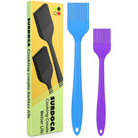 Surdoca Silicone Pastry Basting Brush - 2Pcs 10 + 8 In Heat Resistant Brush For Baking Cooking Food, Bpa Free Kitchen Brush For Sauce Butter Oil, Stainless Steel Core Design For Barbecue Bbq Grilling