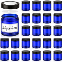 4 Oz Glass Jars With Lids, 24 Pack Blue Small Glass Jars With Black Lids Leakproof Round Airtight Empty Cosmetic Travel Containers With Inner Liners For Lotions Powders And Candle Making