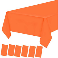 6 Pack Orange Plastic Tablecloths - Disposable Table Covers For Bbq, Picnic, Birthday, Wedding - Oil-Proof Waterproof Light Weight Thin Cloth 54 X 108 In