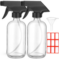 Fumete 2 Pack Glass Bottles 4Oz Empty Refillable Liquid Containers With 1 Label 1 Funnel For Essential Oils Hair Travel Plants Cleaning Skin Care(Clear, Black Top,Spray Bottle)