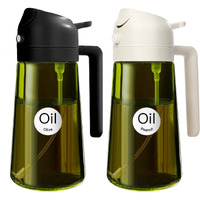 Yarramate 16Oz/470Ml 2Pcs Light Blockage Dark Oil Sprayer For Cooking, 2 In 1 Olive Oil Dispenser Bottle For Kitchen, Green Glass Oil Bottle, Food-Grade Oil Mister For Air Fryer, Bbq (Black & White)