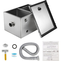Ironwalls 8Lbs Top Inlet Commercial Grease Interceptor, Stainless Steel Grease Trap 4 Gallon, Under Sink Grease Trap Waste Water Oil-Water Separator For Restaurant, Cafe, Canteen, Factory, Kitchen