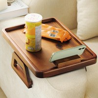 Tinamo 15.7"" X 11"" Large Couch Arm Table With 360 Rotating Phone Holder - Sofa Arm Clip Table For Living Room - Sofa Armrest Tray Wide Couches - Wooden Side Tables For Eating And Drink (Acacia Wood)