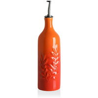 Sweejar Ceramic Olive Oil Dispenser Bottle, 24 Oz Relief Opaque Oil Cruet Protects To Reduce Oxidation, Suitable For Storage Soy Sauce, Coffee Syrup, Liquids, Set Of 1 (Gradient Orange)