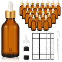 Upbud 28 Pack 2Oz Amber Glass Dropper Bottles With Gold Lids, Funnels, Droppers, Extra Caps & Labels - Leakproof, Uv Resistant 60Ml Empty Bottle For Tinctures, Essential Oils, Beard & Hair Oils