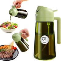 Yarramate 16Oz/470Ml Light Blocking Oil Sprayer For Cooking With Stickers, Food-Grade 2 In 1 Olive Oil Dispenser Bottle For Kitchen, Premium Dark Green Glass Oil Bottle For Air Fryer, Bbq (Green)