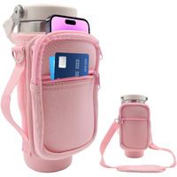 For Stanley Iceflow Flip Straw Tumbler 30 Oz, Water Bottle Cup Holder Cover Carrier Sling Bag With Strap, Pouch Pocket For Phone / Accessories, Add Handle For Stanley Flip Straw, Neoprene (Pink)