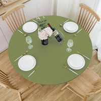Nlmuvw Olive Green Round Fitted Vinyl Tablecloth With Elastic Edge 100% Waterproof Oil Proof Pvc Table Cloth Wipe Clean Table Cover For Indoor And Outdoor, 40""- 44""