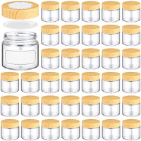Layhit 36Pcs Glass Jars With Lids Clear Small Jars With Plastic Woodgrain Lids, White Labels And Inner Liners Empty Round Cosmetic Containers For Creams Lotions Powder Candle Making (2Oz/ 60 Ml)