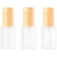 3Pcs 30Ml 1Oz Matte Glass Pump Bottles - Travel & Toiletries Containers With Wood Grain Lid For Shampoo, Cream, Liquid, Essential Oils