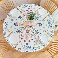 Nlmuvw Round Fitted Vinyl Tablecloth With Elastic Edge, 100% Waterproof Oil Proof Super Elastic Table Cloth Wipe Clean Table Cover For Indoor And Outdoor, Colorful, 37""- 54""