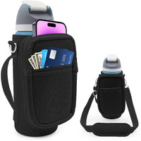 For Owala Freesip Insulated Stainless Steel Water Bottle Cup Holder Cover Carrier Sling Bag With Strap, Pouch Pocket For Phone/Accessories, Add Handle For Owala 32Oz(Black)