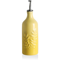 Sweejar Ceramic Olive Oil Dispenser Bottle, 20 Oz Relief Opaque Oil Cruet Protects To Reduce Oxidation, Suitable For Storage Soy Sauce, Coffee Syrup, Liquids, Set Of 1 (Gradient Yellow)