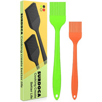 Surdoca Silicone Pastry Basting Brush - 2Pcs 10 + 8 In Heat Resistant Brush For Baking Cooking Food, Bpa Free Kitchen Brush For Sauce Butter Oil, Stainless Steel Core Design For Barbecue Bbq Grilling