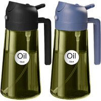 Yarramate 2Pcs 16Oz/470Ml Dark Green Oil Sprayer For Cooking With Stickers, Food-Grade Premium 2 In 1 Olive Oil Dispenser Bottle For Kitchen Gadgets, Air Fryer, Salad, Frying, Bbq (Black&Navy)