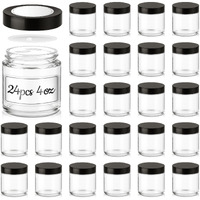 4 Oz Glass Jars With Lids, 24 Pack Clear Small Glass Jars With Black Lids Leakproof Round Airtight Empty Cosmetic Travel Containers With Inner Liners For Lotions Powders And Candle Making