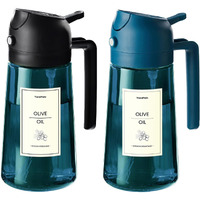 Trendplain 16Oz/470Ml Blue Glass Olive Oil Sprayer For Cooking - 2 In 1 Olive Oil Dispenser For Kitchen Gadgets, Air Fryer, Salad, And Bbq (1 Pack, Black & Navy)